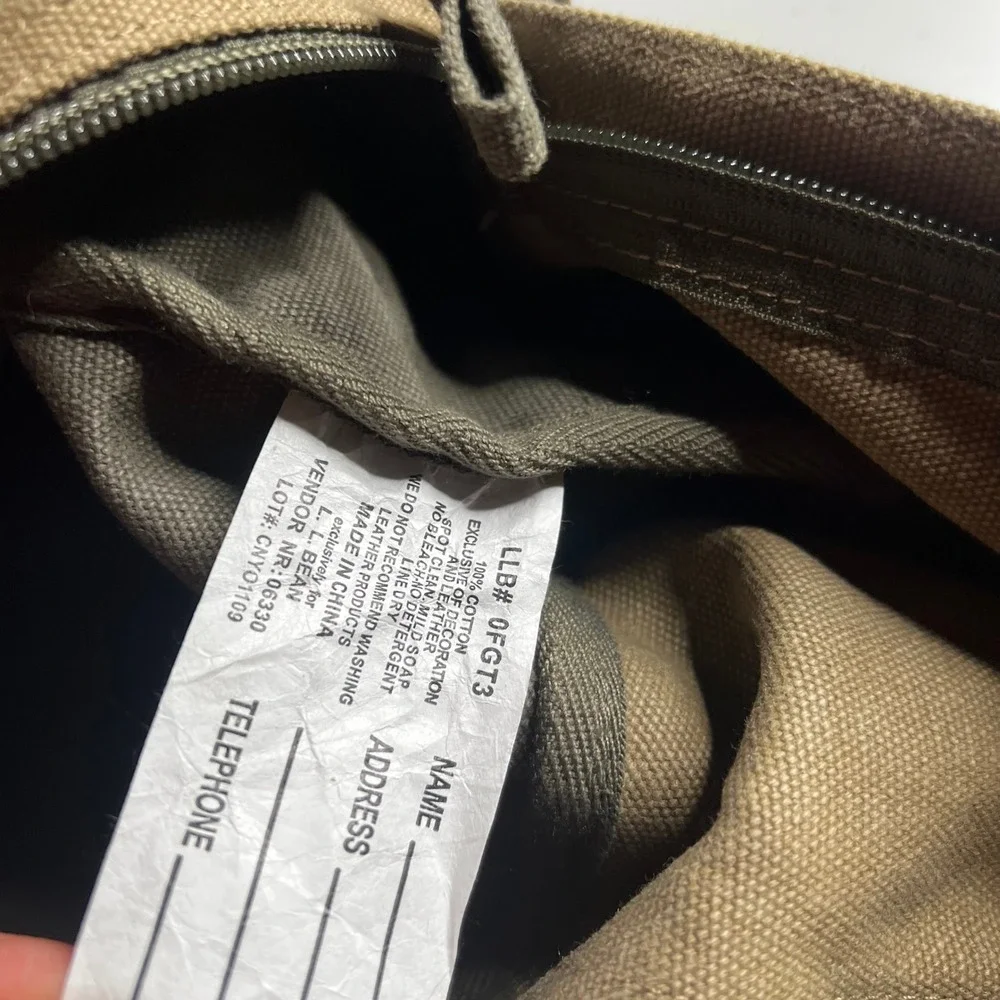 LL Bean Canvas Duffle Bag Khaki Olive Green‎ World Hunger Relief Travel Gym Bag